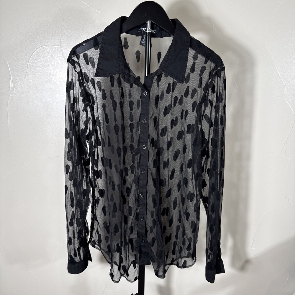 Hot Topic Women's Blouse Black Sheer Grunge Goth Punk Size L